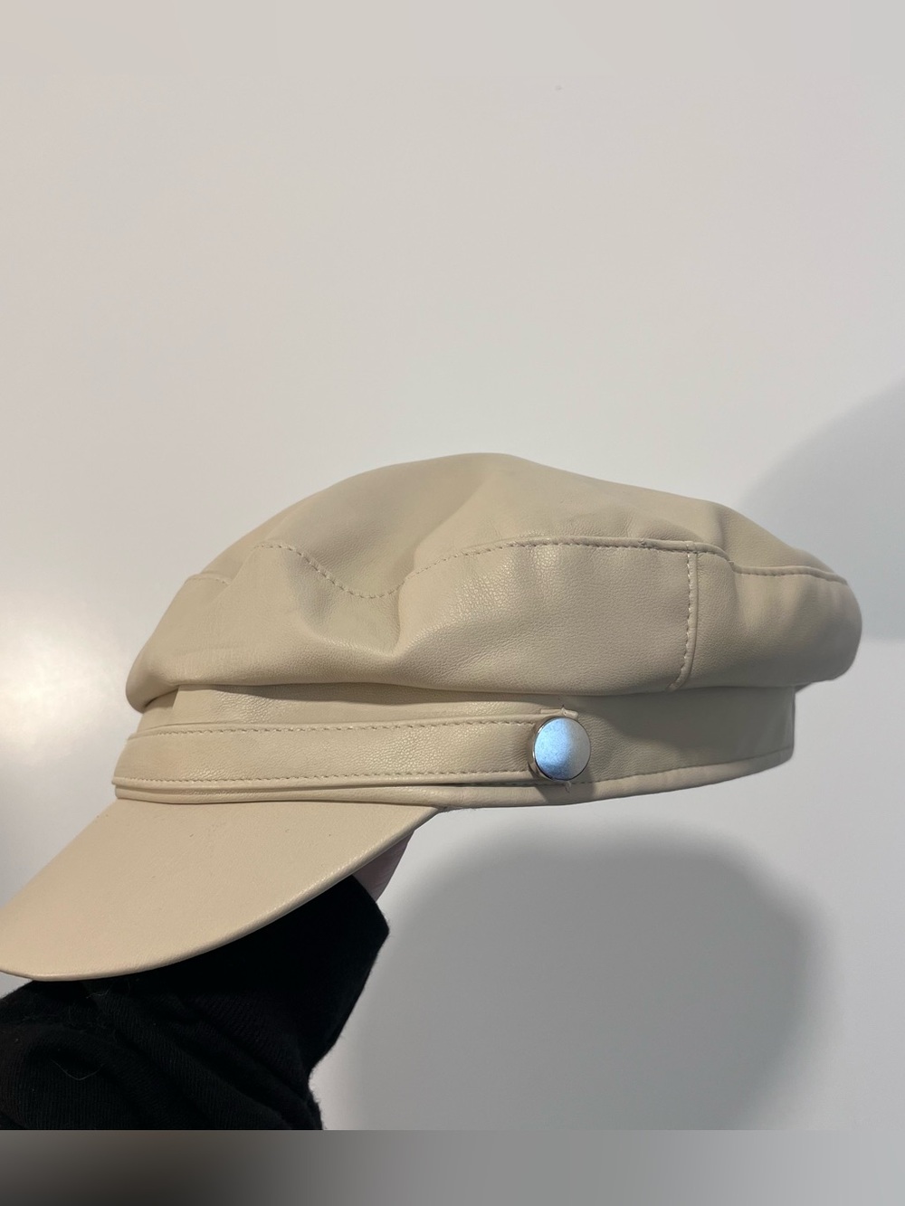 Vince Camuto Conductor Hat Skipper Cream Faux Leather Cap
